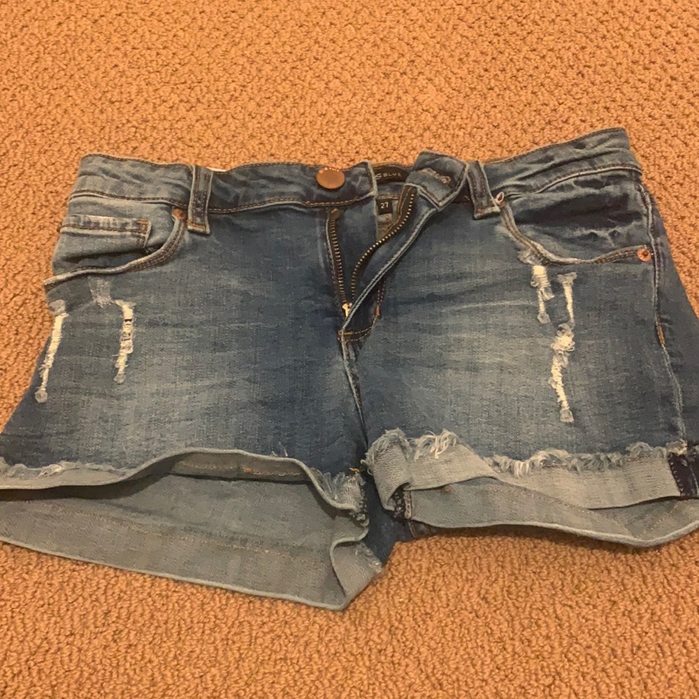 Distressed jean shorts